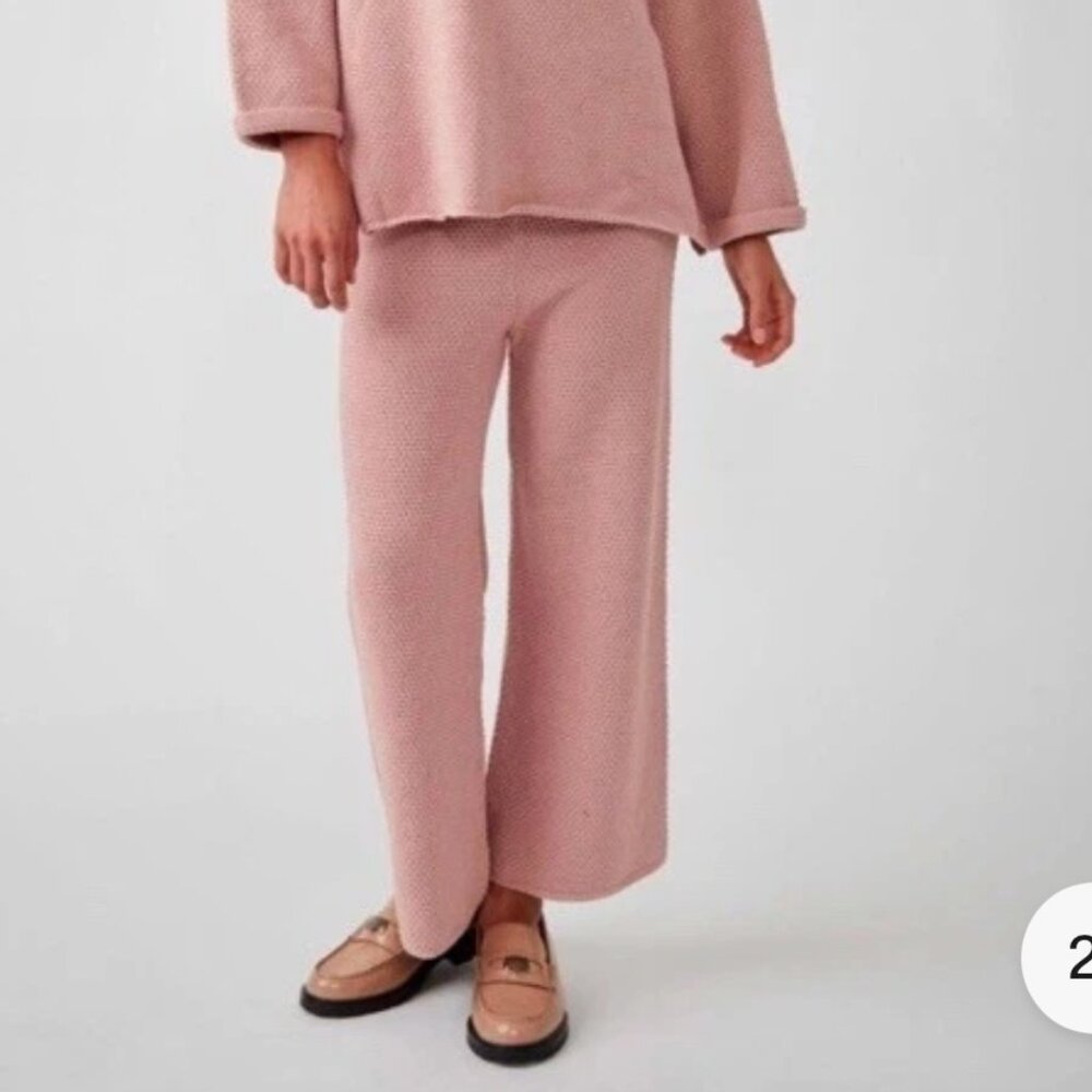Free People Beach Hailee Waffle Knit Cotton Wide Leg Pink Lounge Pants